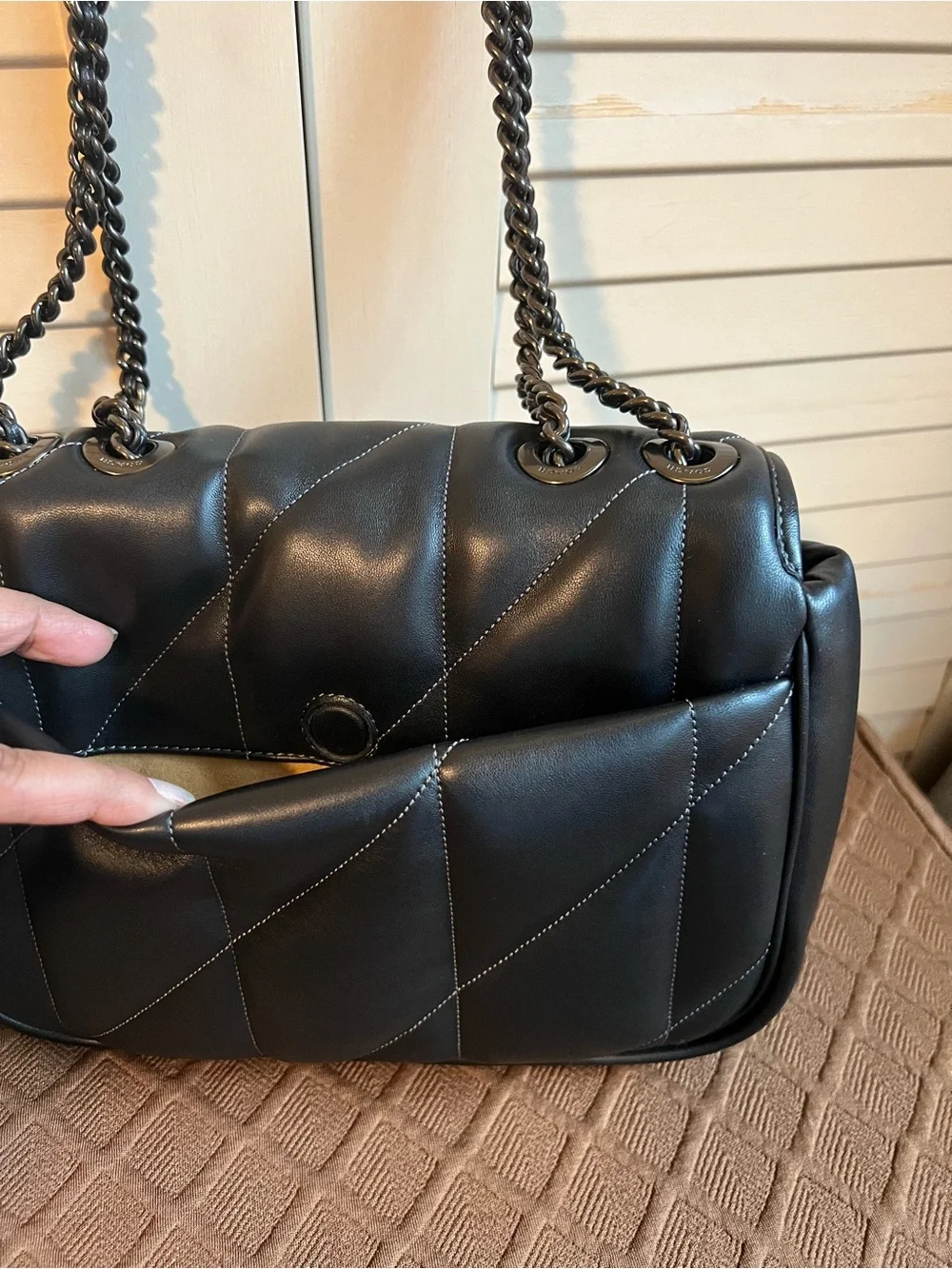 Coach Black Quilted Leather Shoulder Bag with Chain Strap